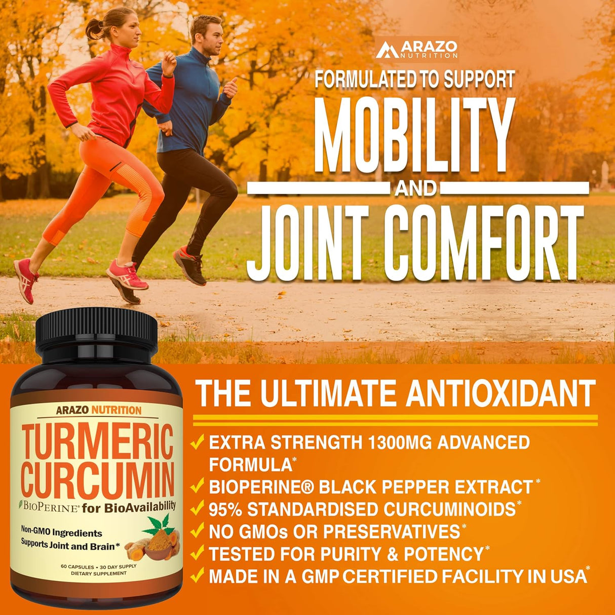 Suplemento Cúrcuma Curcumina con Bioperine 1300 mg 60 unid