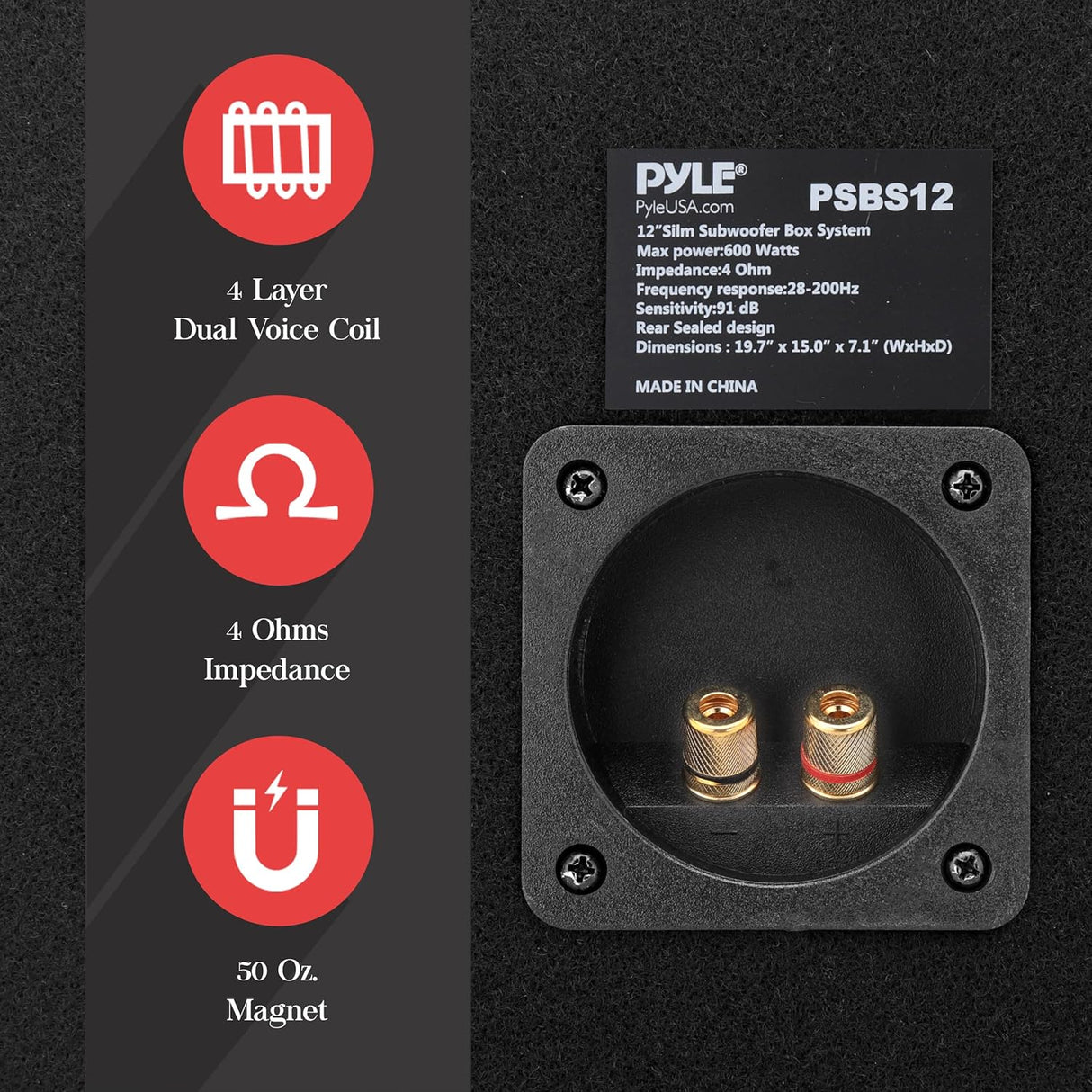 Parlantes de caja de subwoofer  600 vatios Pyle PSBS12