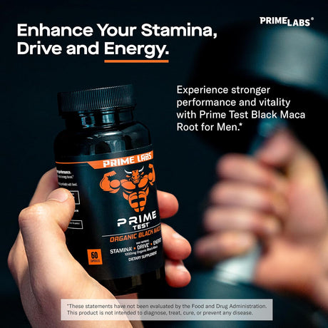 Prime Labs Cápsulas de Maca Negra Orgánica 1200mg, Energía y Vitalidad, 60u