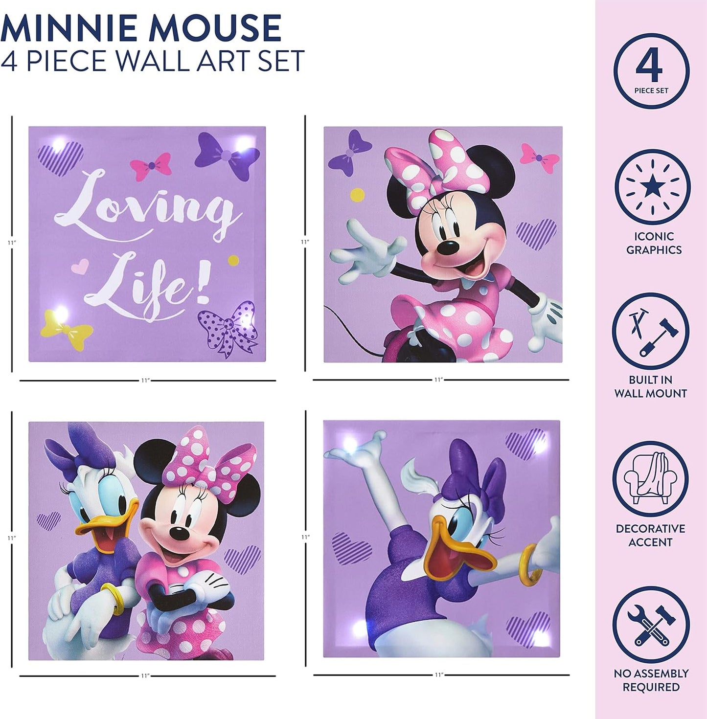 Set de Arte LED de Pared Minnie Mouse, 11"x11" cada pieza