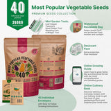 Pack de 40 Semillas de Verduras - No GMO, Heirloom, Variedad