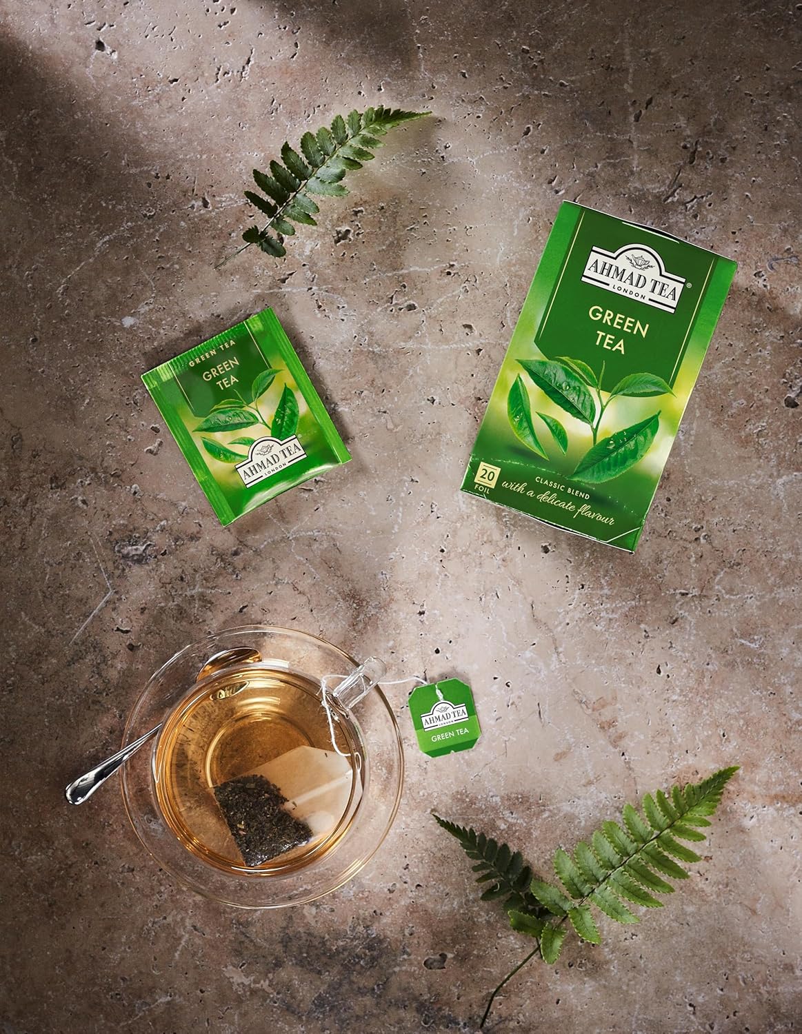 Té Verde Ahmad Té, 20 bolsas, sin azúcar ni cafeína