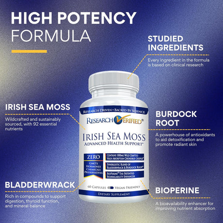Irish Sea Moss, Research Verified, Prebiotics, 60 Cápsulas