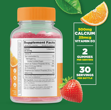 Lifeable Calcio 500 mg con vitamina D3 1000 IU Gummies