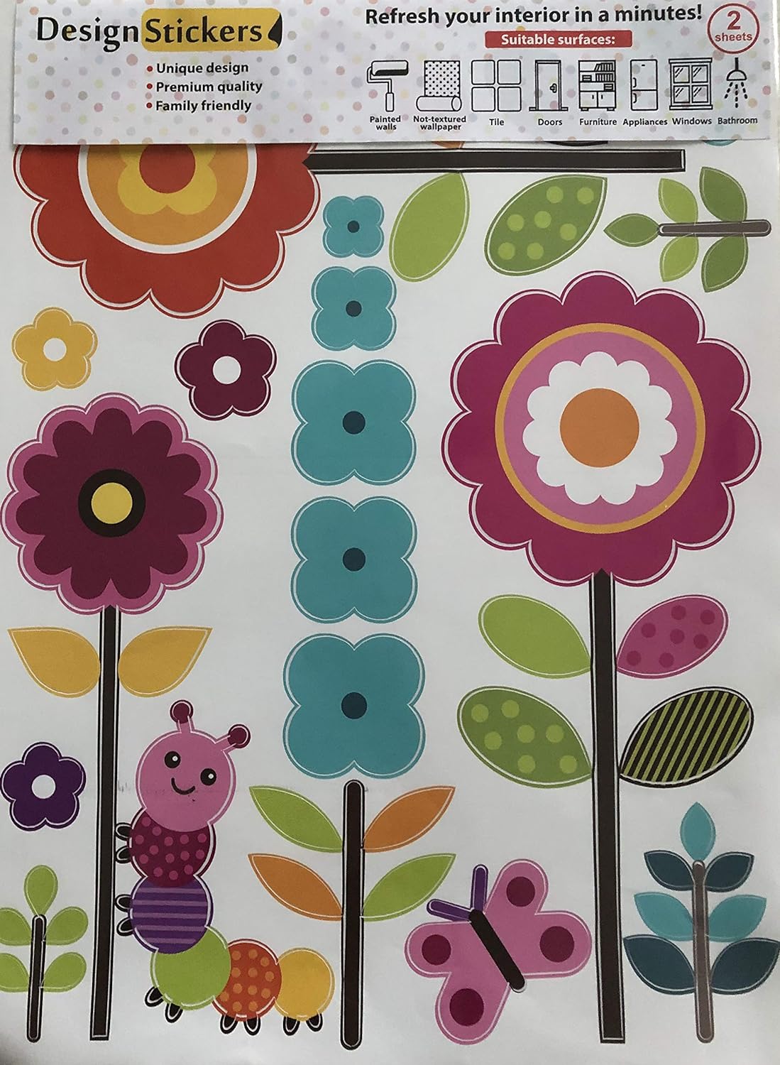 Stickers de Pared Florales para Niños - 27 Clings con Regalo