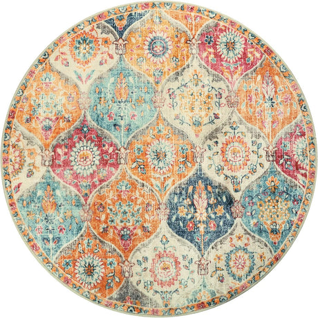 Alfombra redonda con enrejado marroquí, Crema Lahome