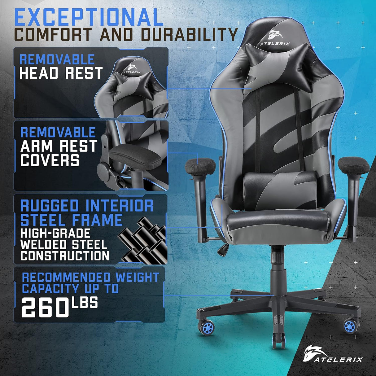 Silla de juego giratoria ajustable y ergonómica reposabrazos