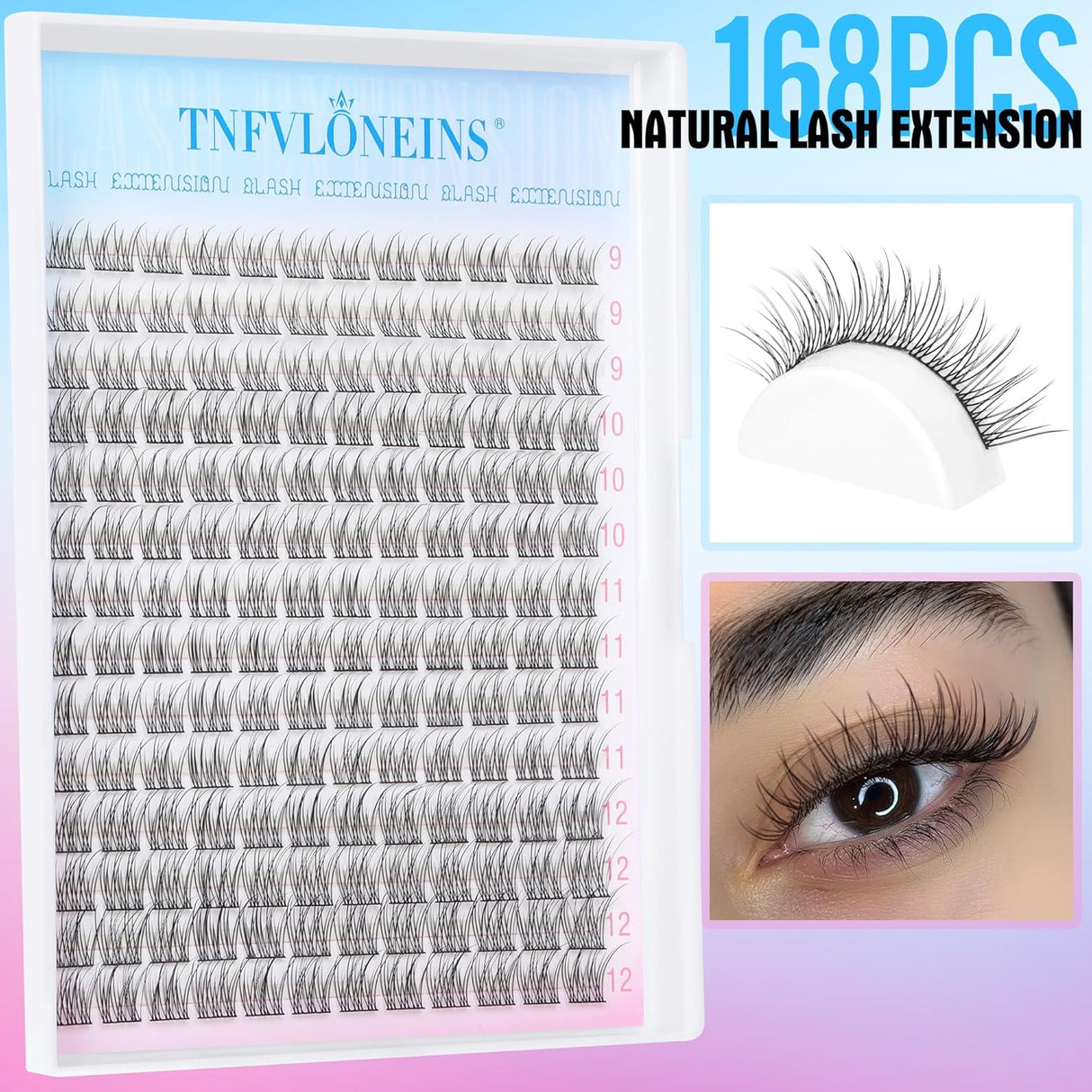 Kit de Extensiones de Pestañas TNFVLONEINS 168 Pcs 9-12MM