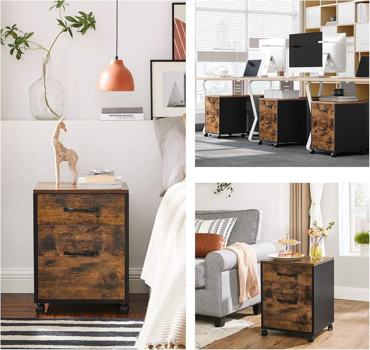 Gabinete de Archivos VASAGLE con Ruedas, 2 Cajones, Rustic Brown