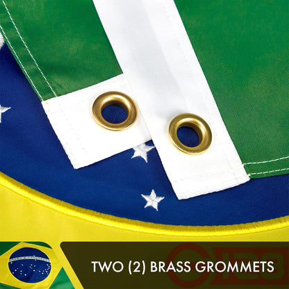 G128 Bandera brasileña de Brasil | 3 x 5 pies | Serie Double ToughWeave de poliéster 210D bordado de doble cara | Bandera de país, diseño bordado, interior/exterior, ojales de latón, resistente, 2 capas