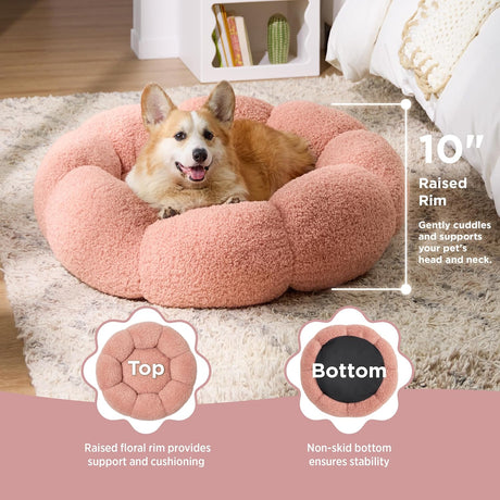 Cama grande calmante para perros de flores en sherpa felpa