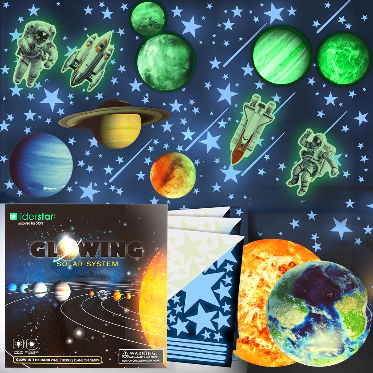 Estrellas y Planetas Brillantes, Pegatinas Espaciales para Niños