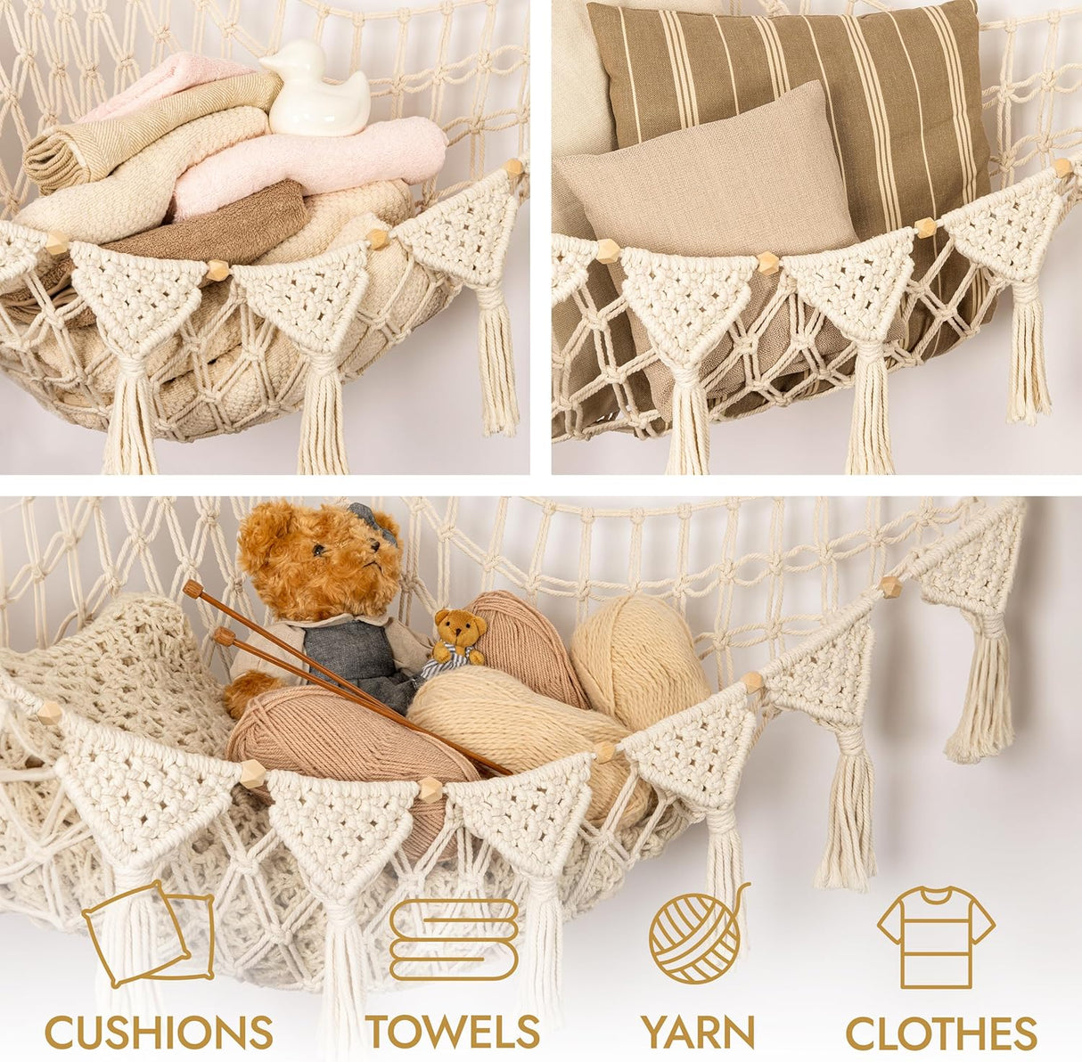 Hamaca de Almacenamiento Macrame DreamLights para Juguetes Plush