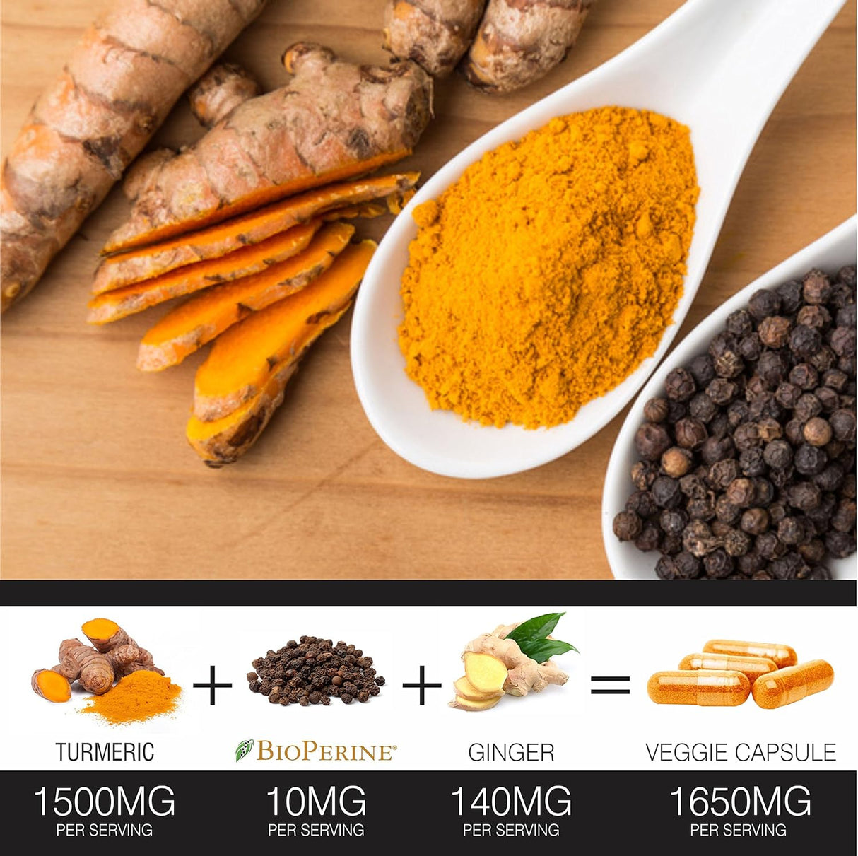 Suplementos Alimenticios de cúrcuma con pimienta negra
