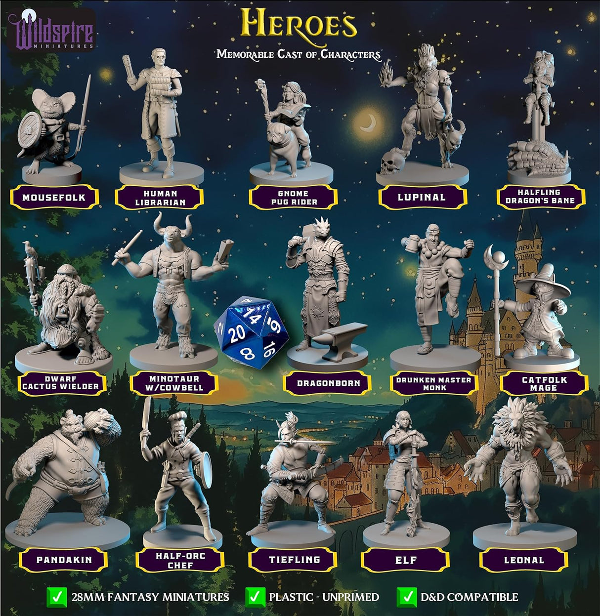 Miniaturas de Héroes y Compañeros Animales para D&D 28-32mm