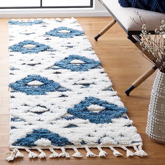 Alfombra Runner Shag Marroquí con Borlas, Diseño Boho, MTS688M-212