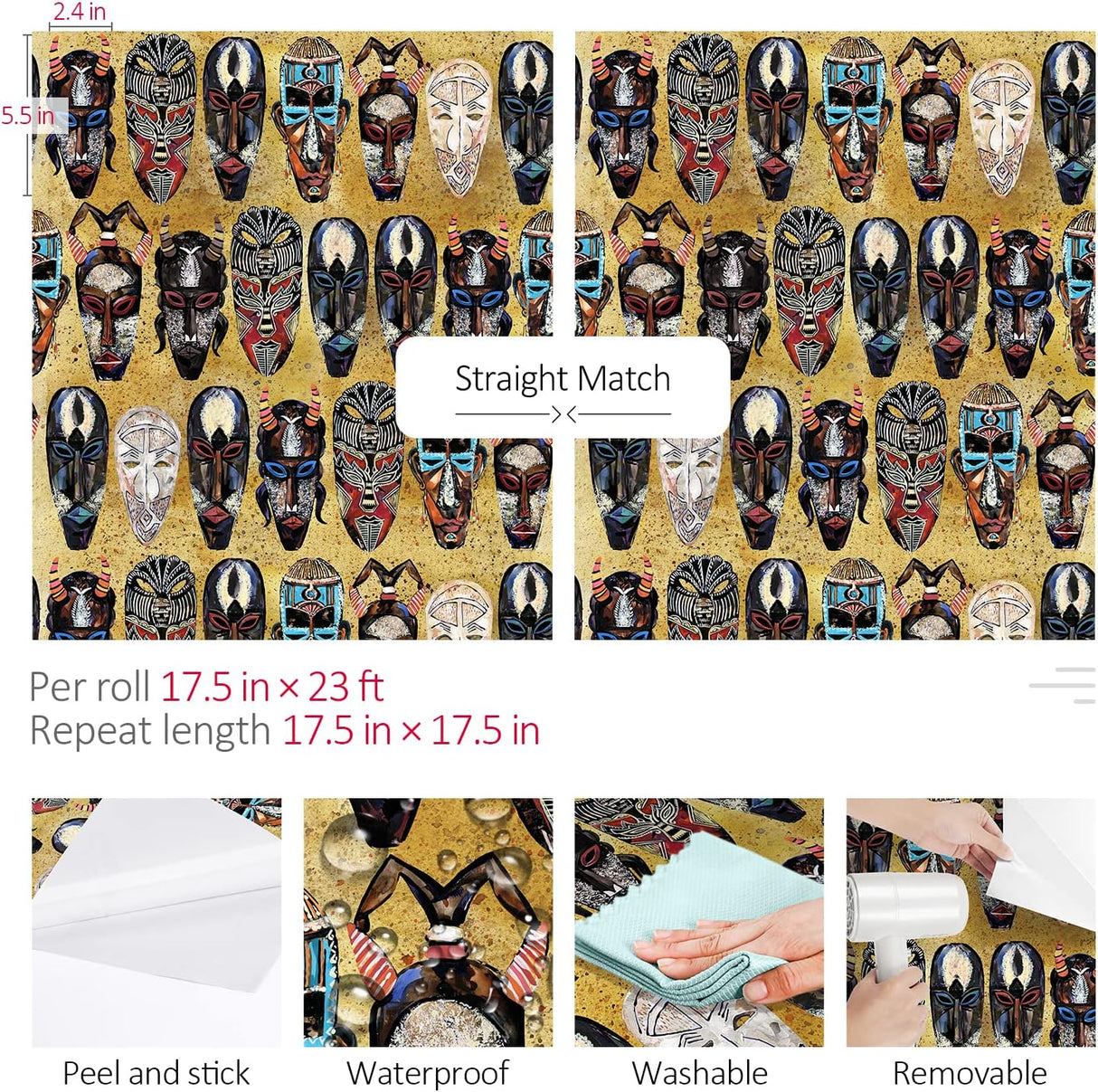 Papel Tapiz Removible Adhesivo 17.5in X 23ft Retro Funky