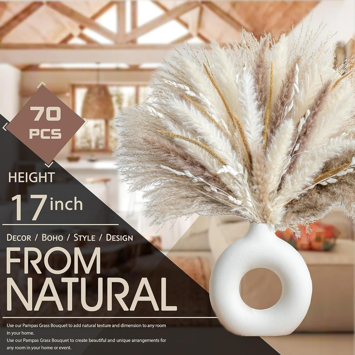 Ramo de Hierba Pampa Seco 70PCS Boho para Decoración
