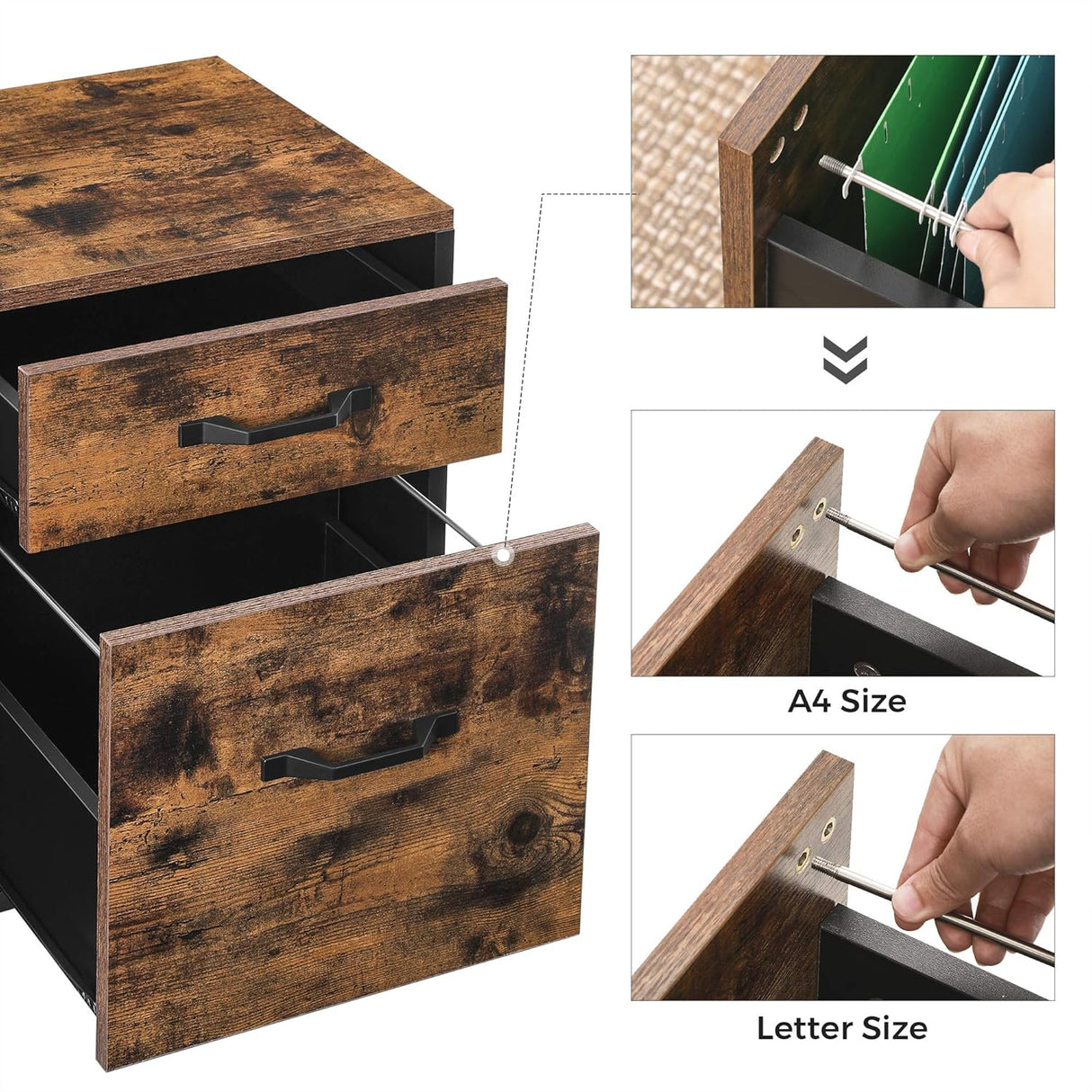Gabinete de Archivos VASAGLE con Ruedas, 2 Cajones, Rustic Brown