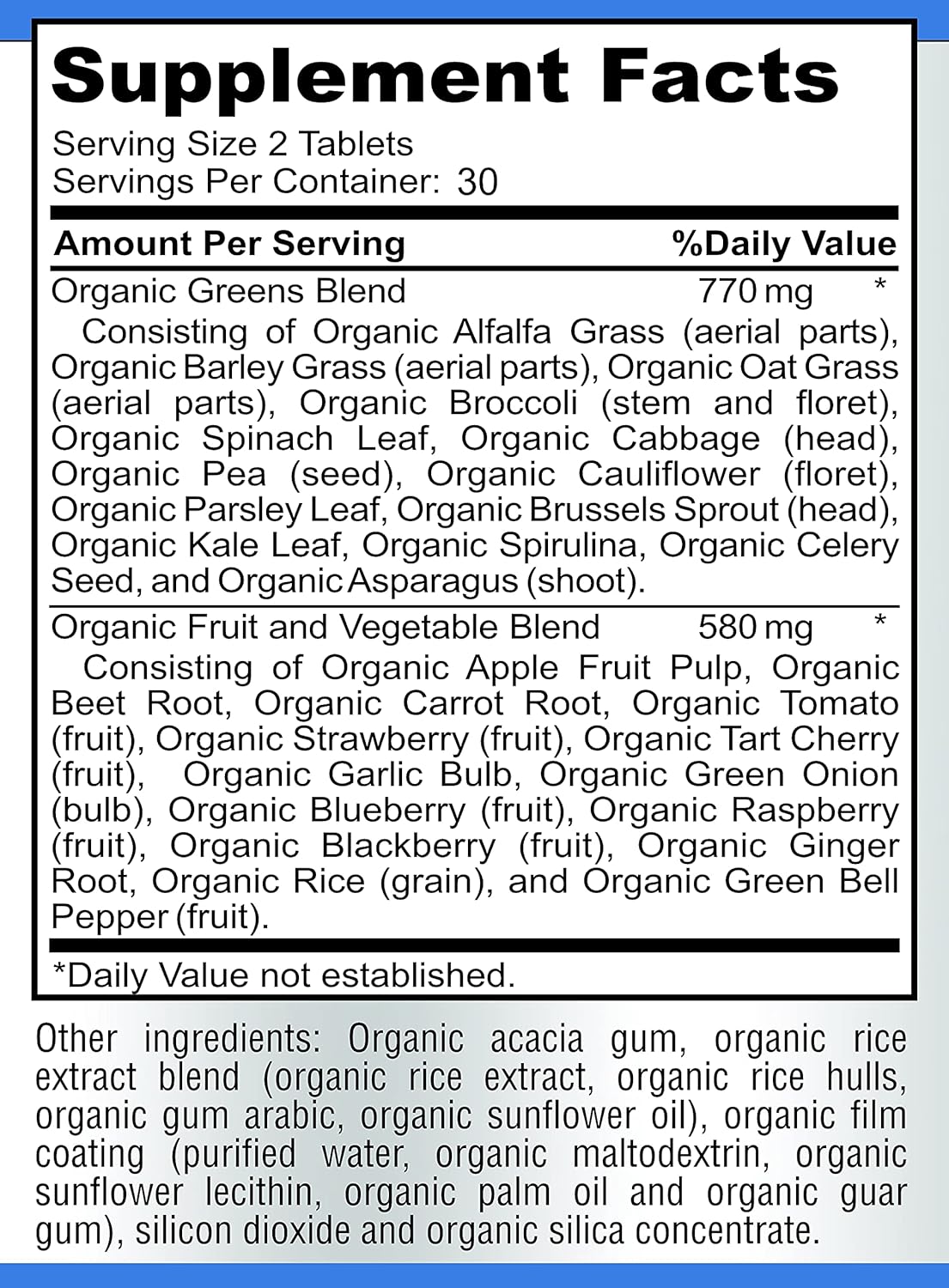 Suplementos superalimentarias  Frutas y verduras 60 tabletas