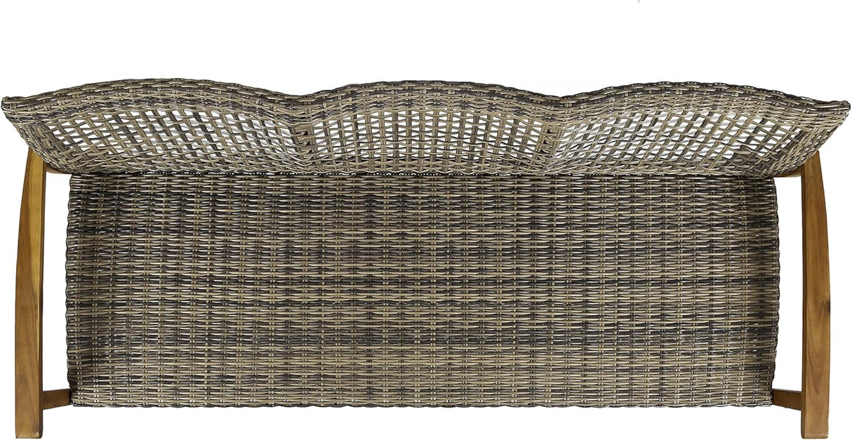 Sofá de madera y mimbre para exterior Marcia 75.50x31.00x31.50