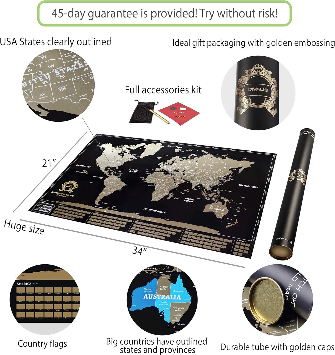 Póster Mapa del Mundo para Rascar XL con Kit Completo