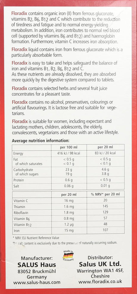 Suplemento salud óptima con vitamina D hierro vitamina B12