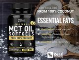 Suplemento de aceite MCT puro  360 cáp  3000 mg energía Keto