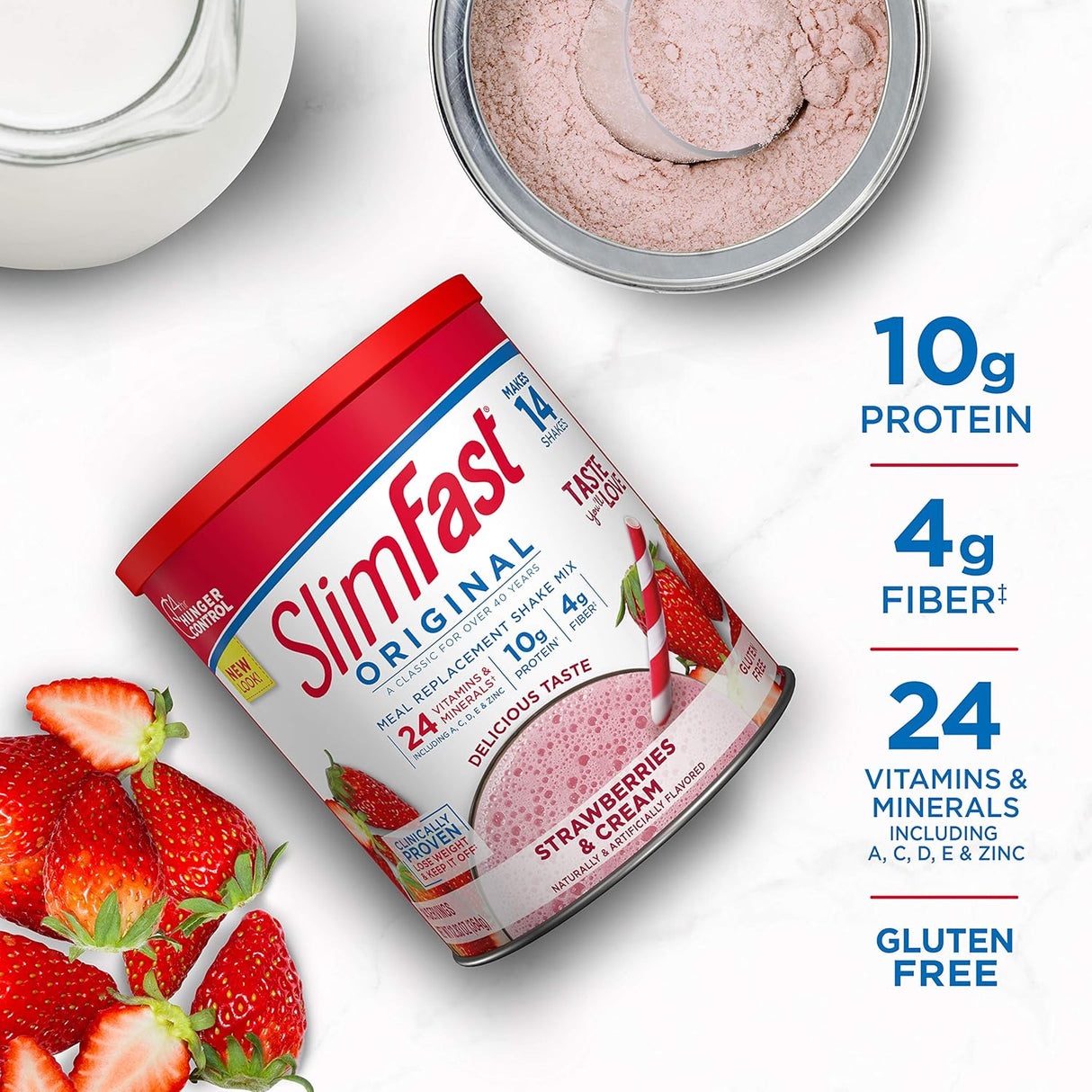 Polvo de reemplazo de comidas sabor fresas y crema original