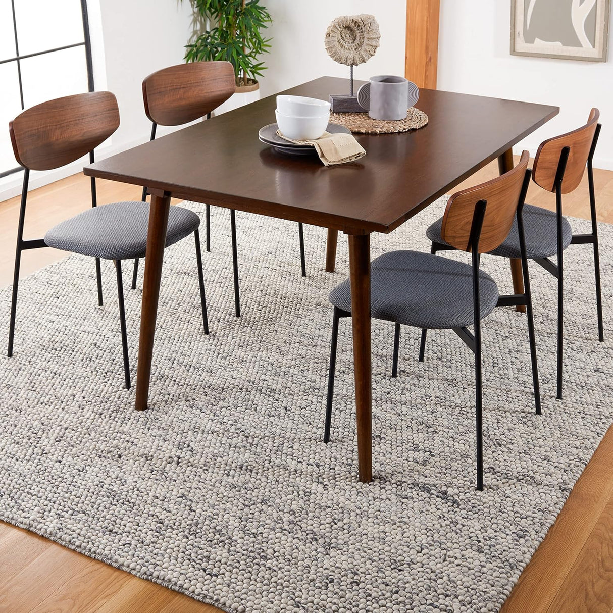 Alfombra de área, lana texturizada, ideal para sala y dormitorio, NAT620G-8SQ