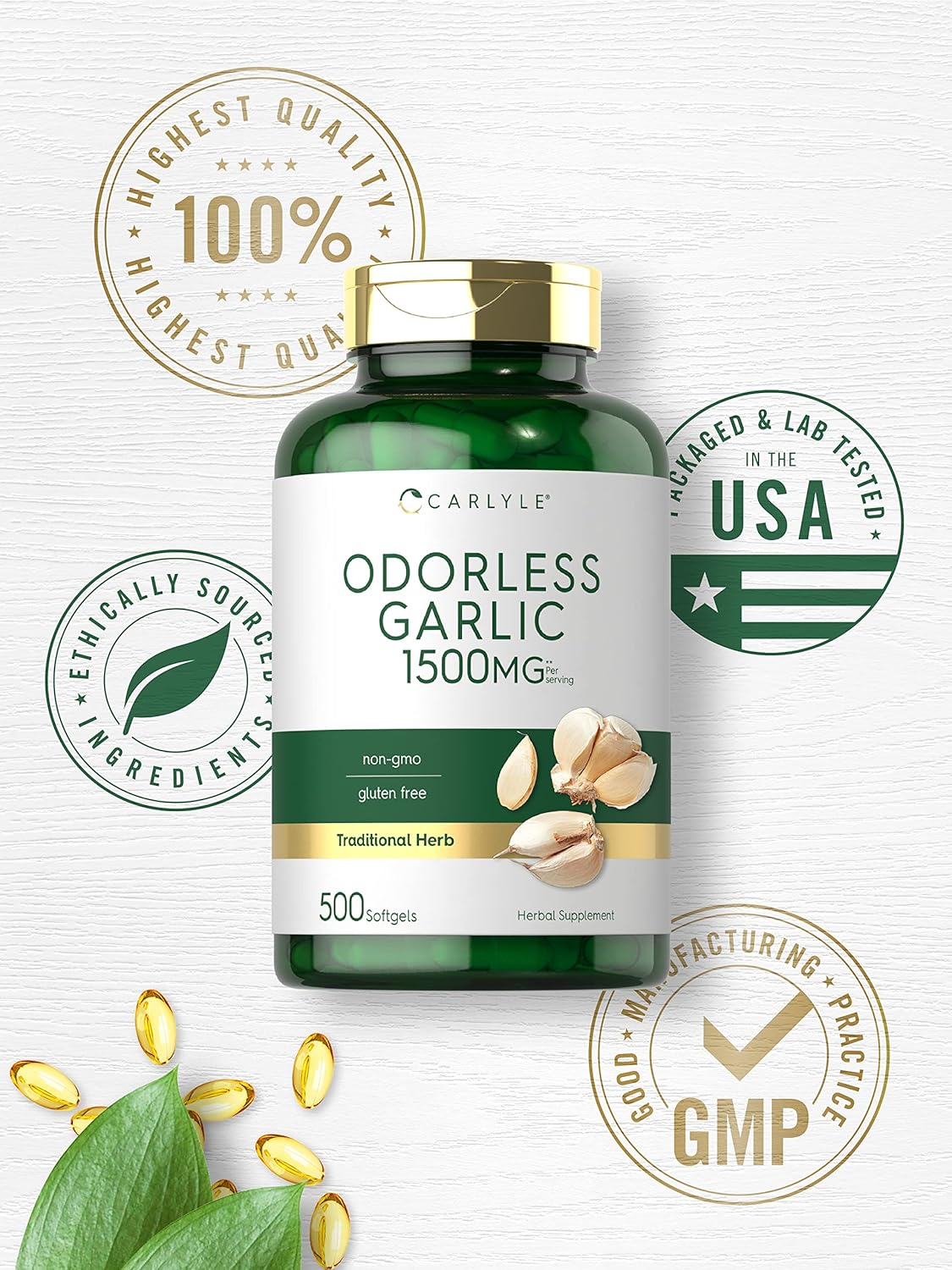 Suplemento de ajo sin olor 1500 mg  500 pastillas sin gluten