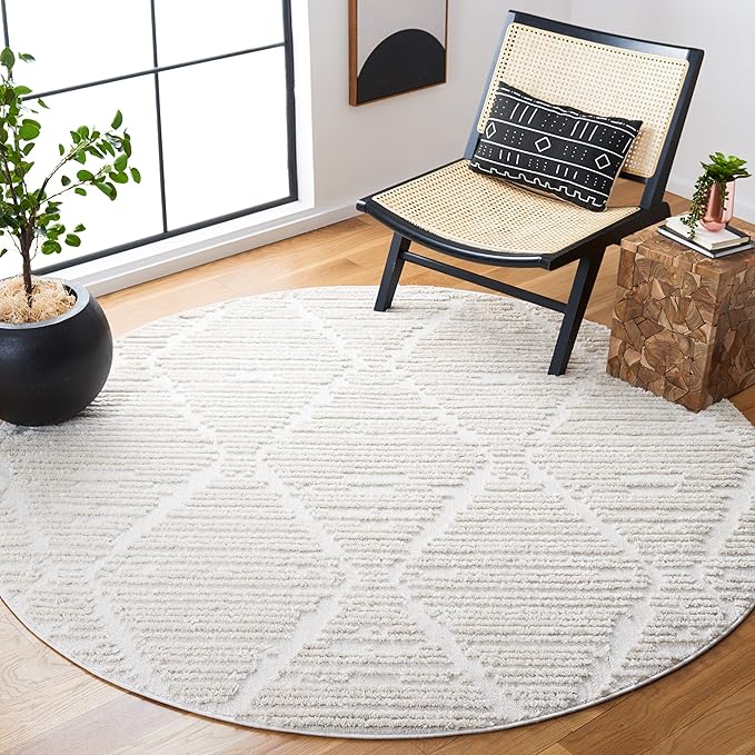 Alfombra redonda de diseño marroquí con borlas, modelo MRK517C-12R