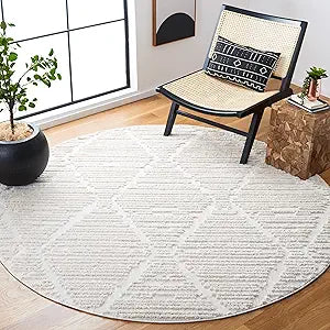 Alfombra Redonda Marroquí Boho con Diseño de Borlas - MRK517C