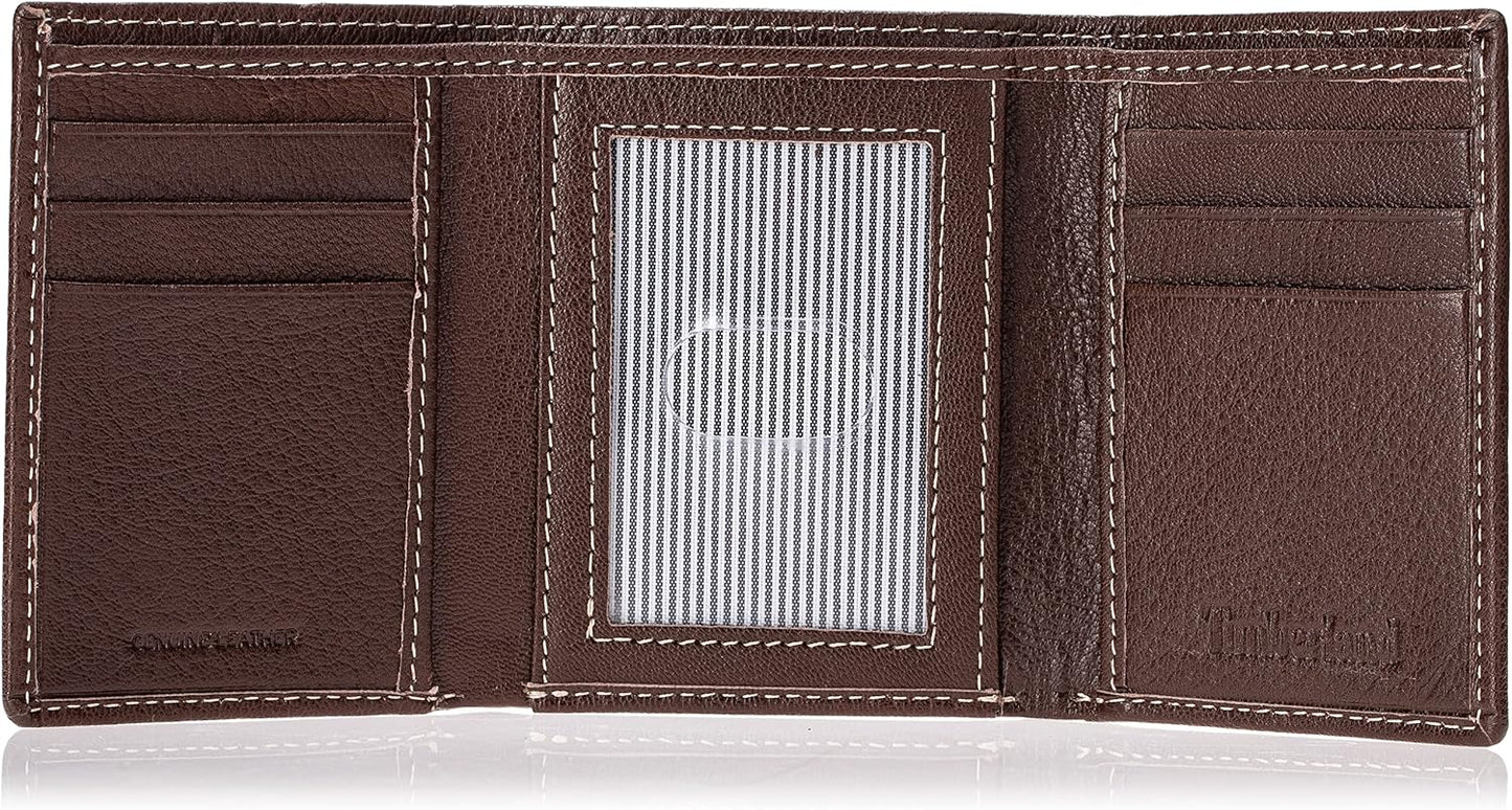 Billetera de cuero trifold para hombre Timberland con ventana ID