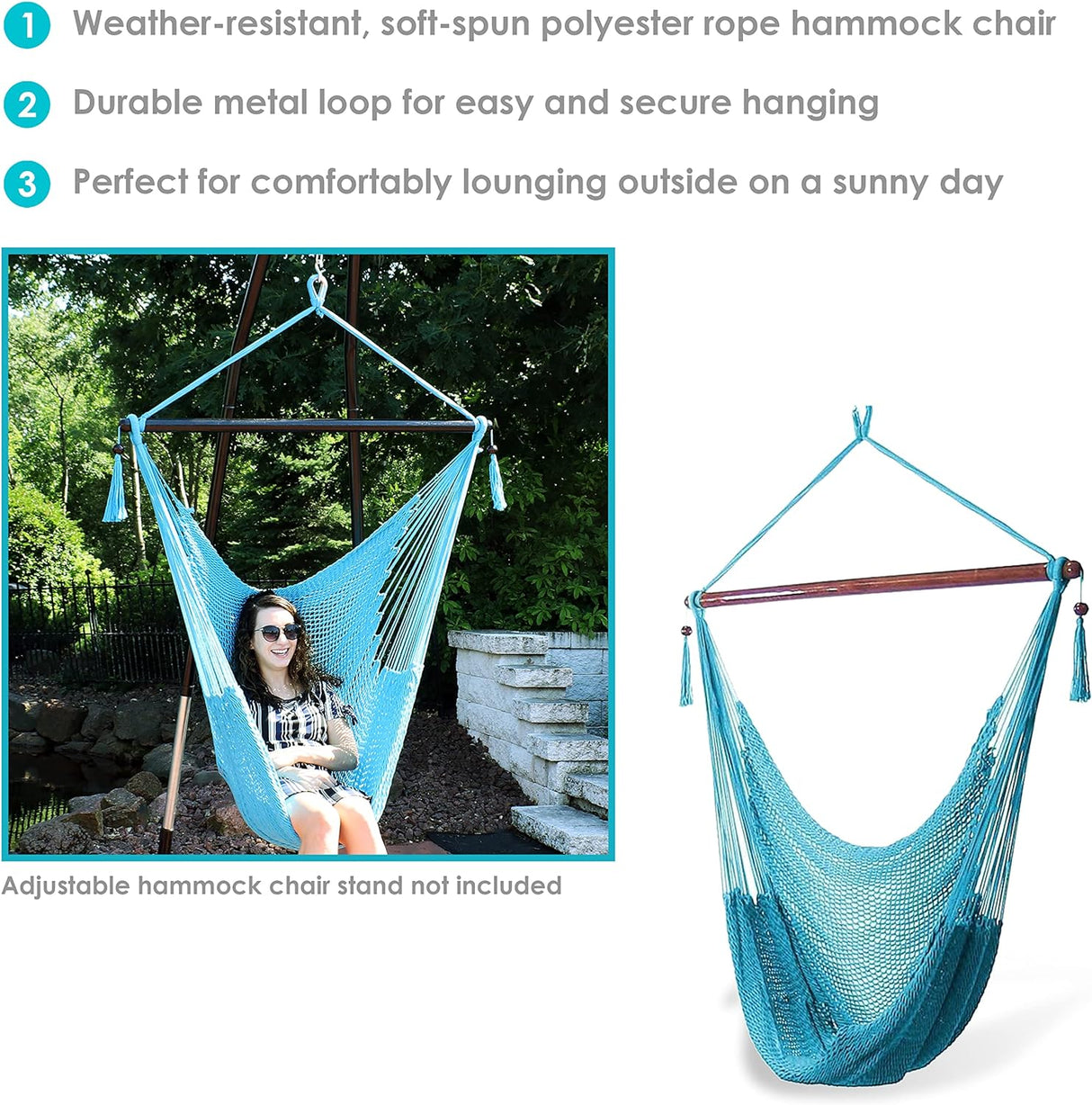 Silla Hamaca XL de Sunnydaze - Poliéster - Capacidad 300 lbs