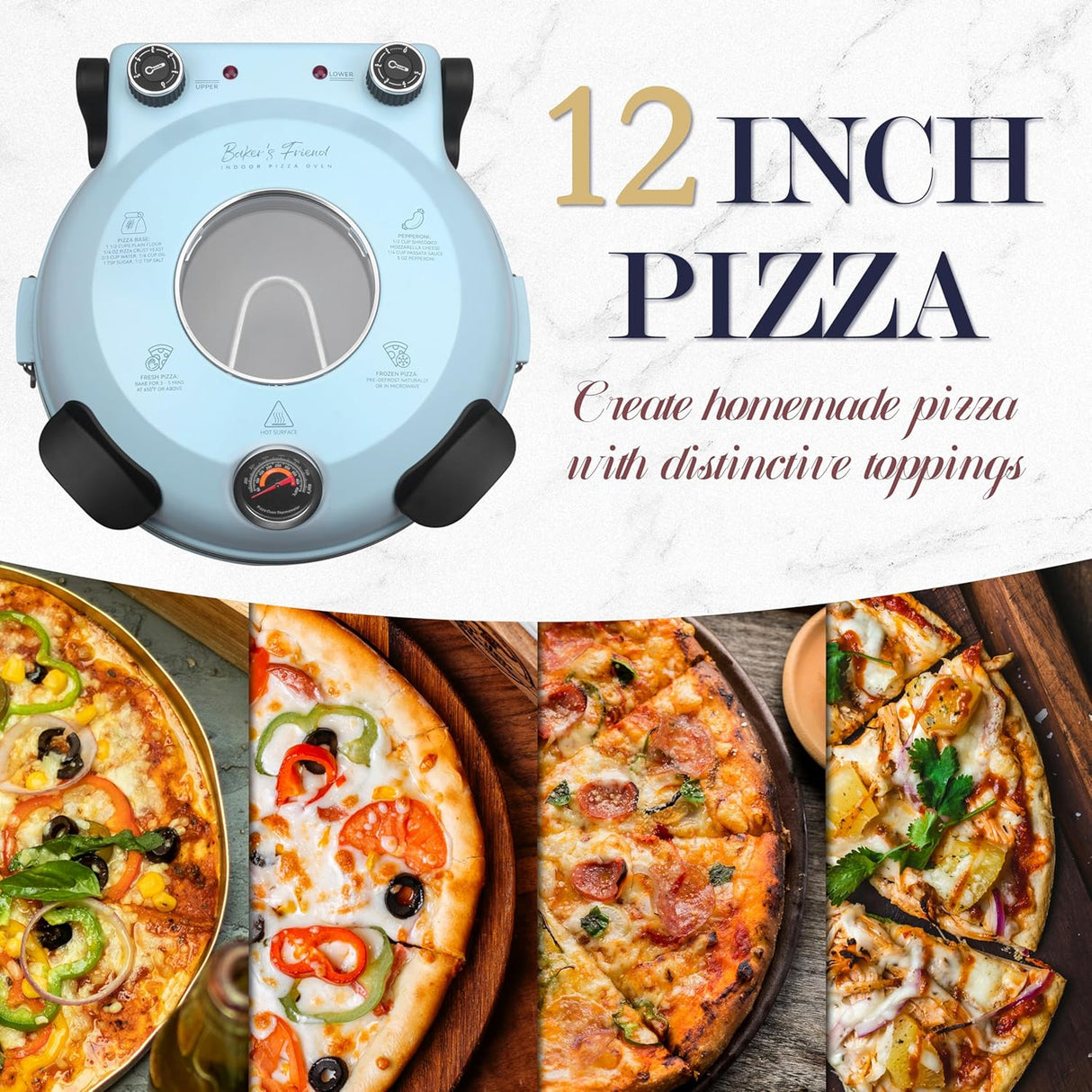 Horno Eléctrico para Pizza, 12 Pulgadas, Cerámica Premium