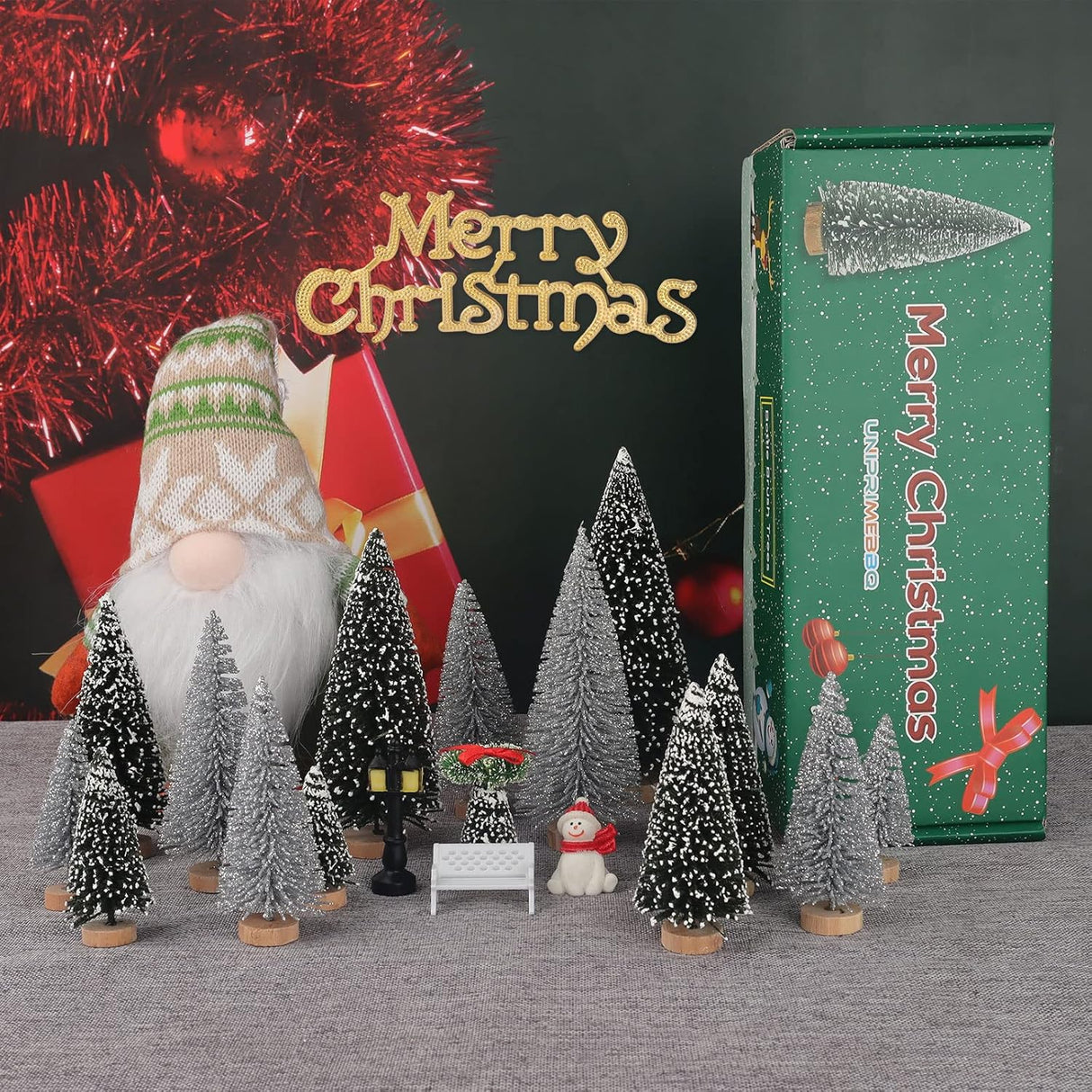 Arbolito Navidad Mini Botella Cepillo 30pcs Base Madera