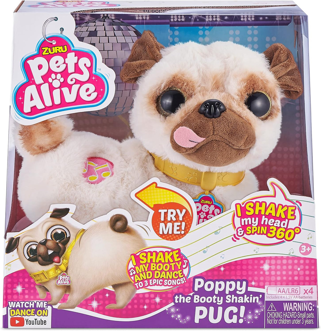 ZURU Poppy Pug Interactivo, Perro de Peluche Bailarín