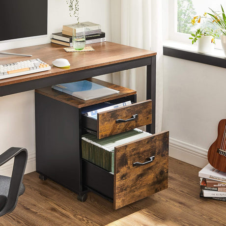 Gabinete de Archivos VASAGLE con Ruedas, 2 Cajones, Rustic Brown