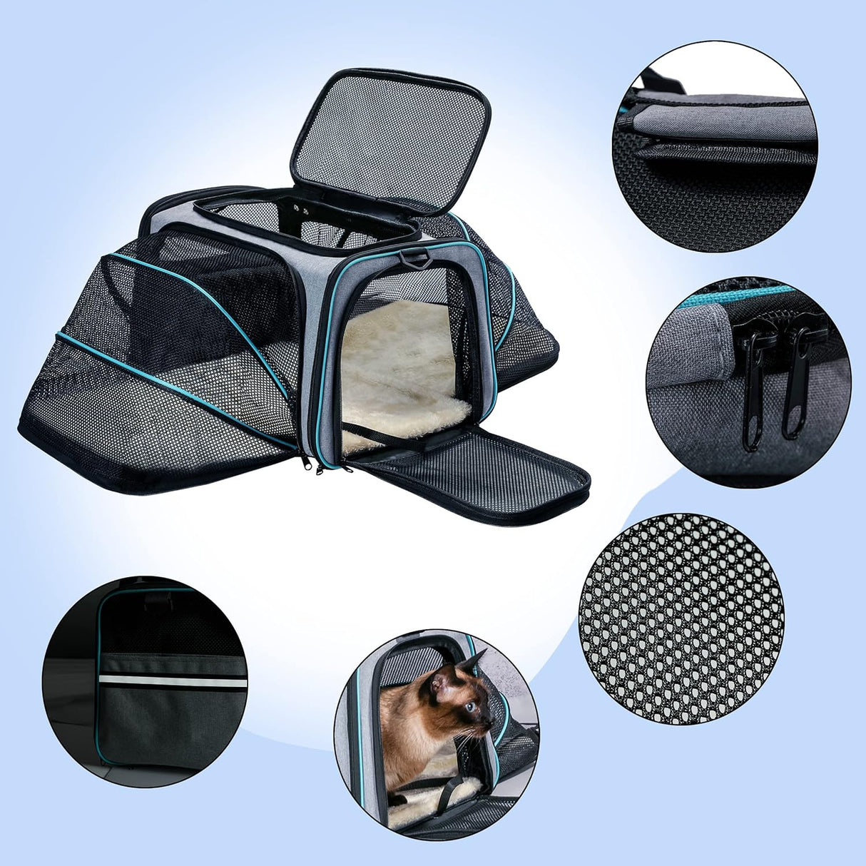 Transportador de Gato Perro Cat Dog Carrier, Expandible, Grande