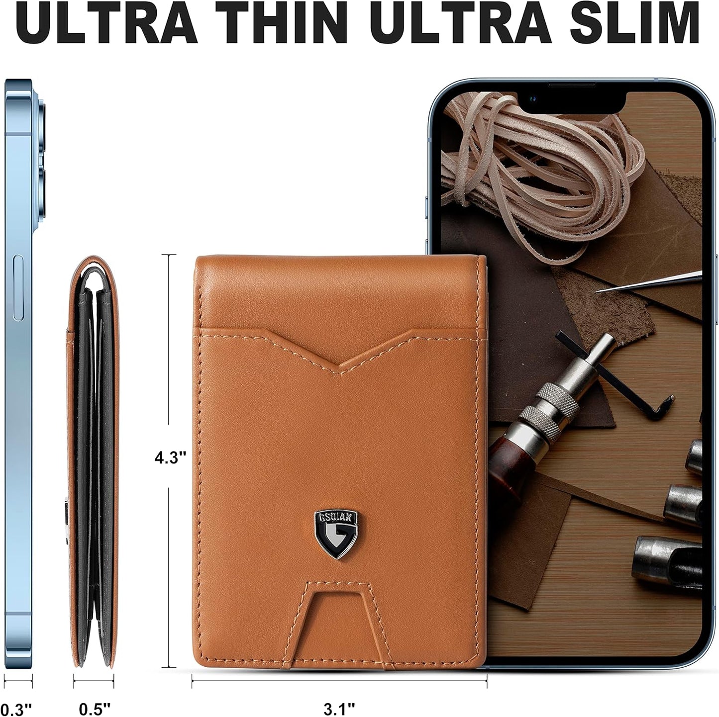 Billetera Slim GSOIAX para Hombre Cuero Minimalista RFID Bifold