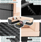 Pamapic - Juego sala seccionable en 7 piezas de mimbre para patio, conjunto de conversación al aire libre con mesa de centro y cojines lavables…