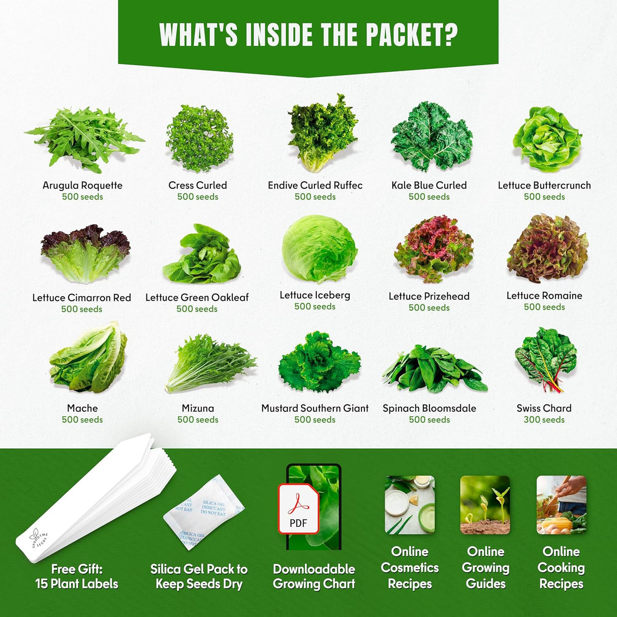 Pack de Semillas de Lechuga y Ensaladas - Variedad Heirloom 7300+