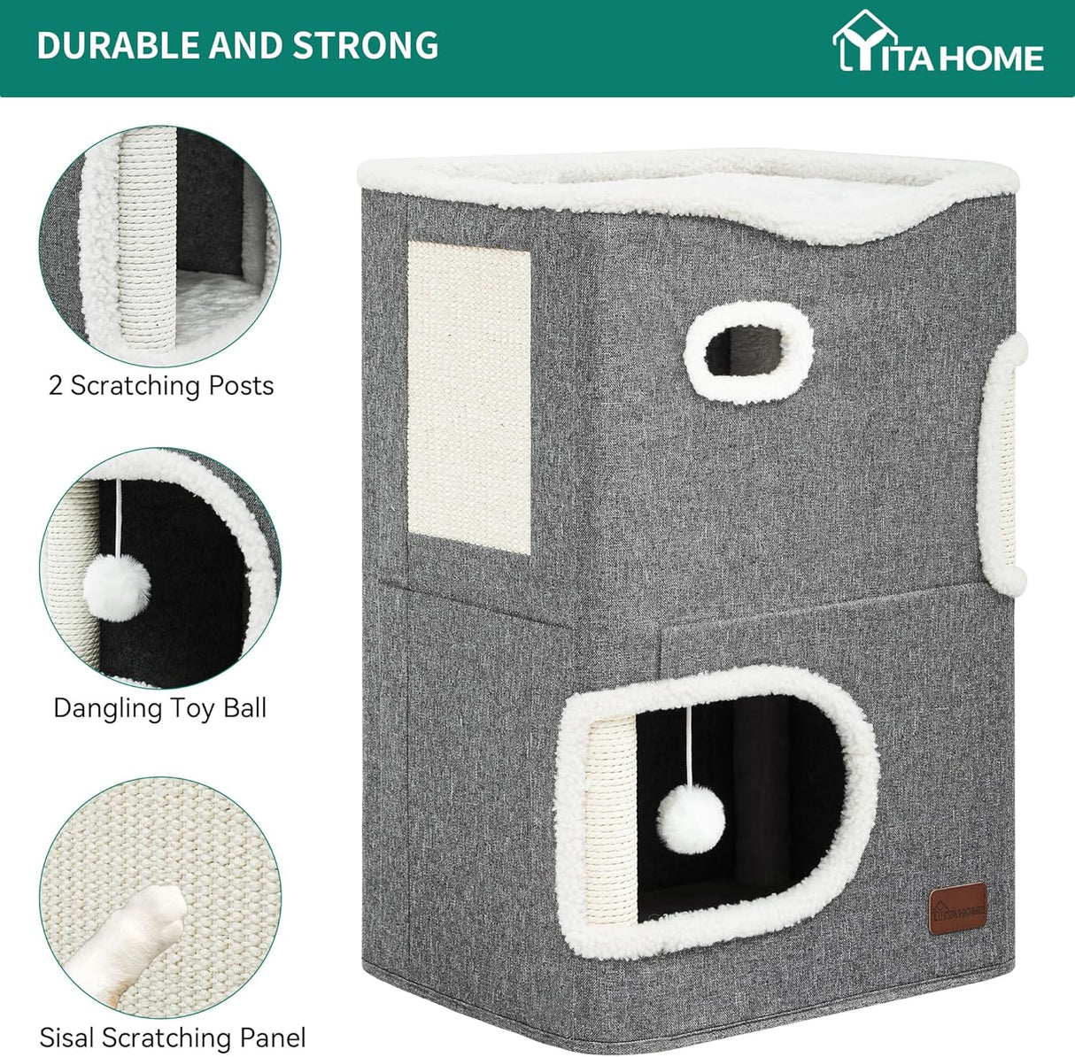 Casa para Gatos de 2 Pisos YIATHOME, con Rascador y Escondite