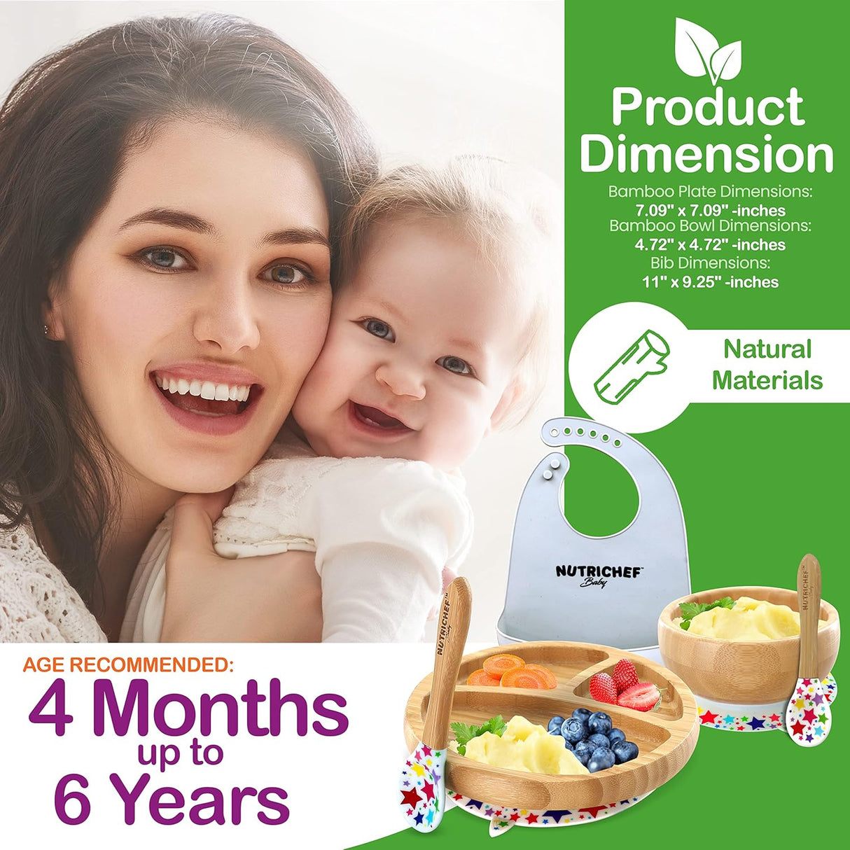 Juego de vajilla de bambú para bebé NutriChef NCBPS21