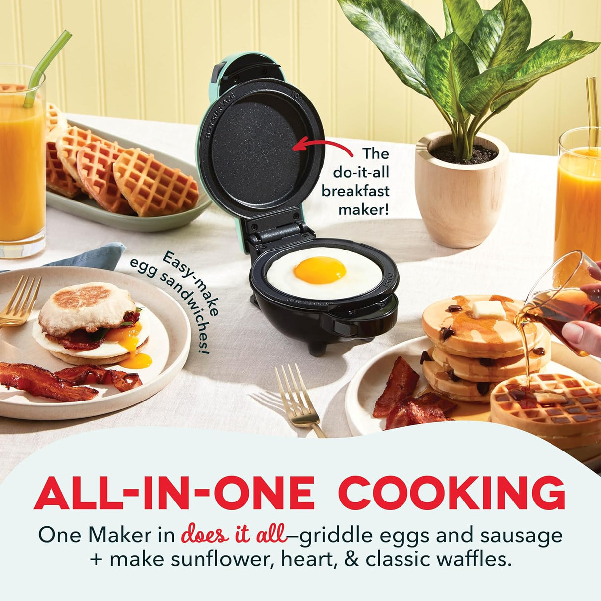 Mini Waffle Maker DASH Multimaker, 4 en 1, Placas Removibles
