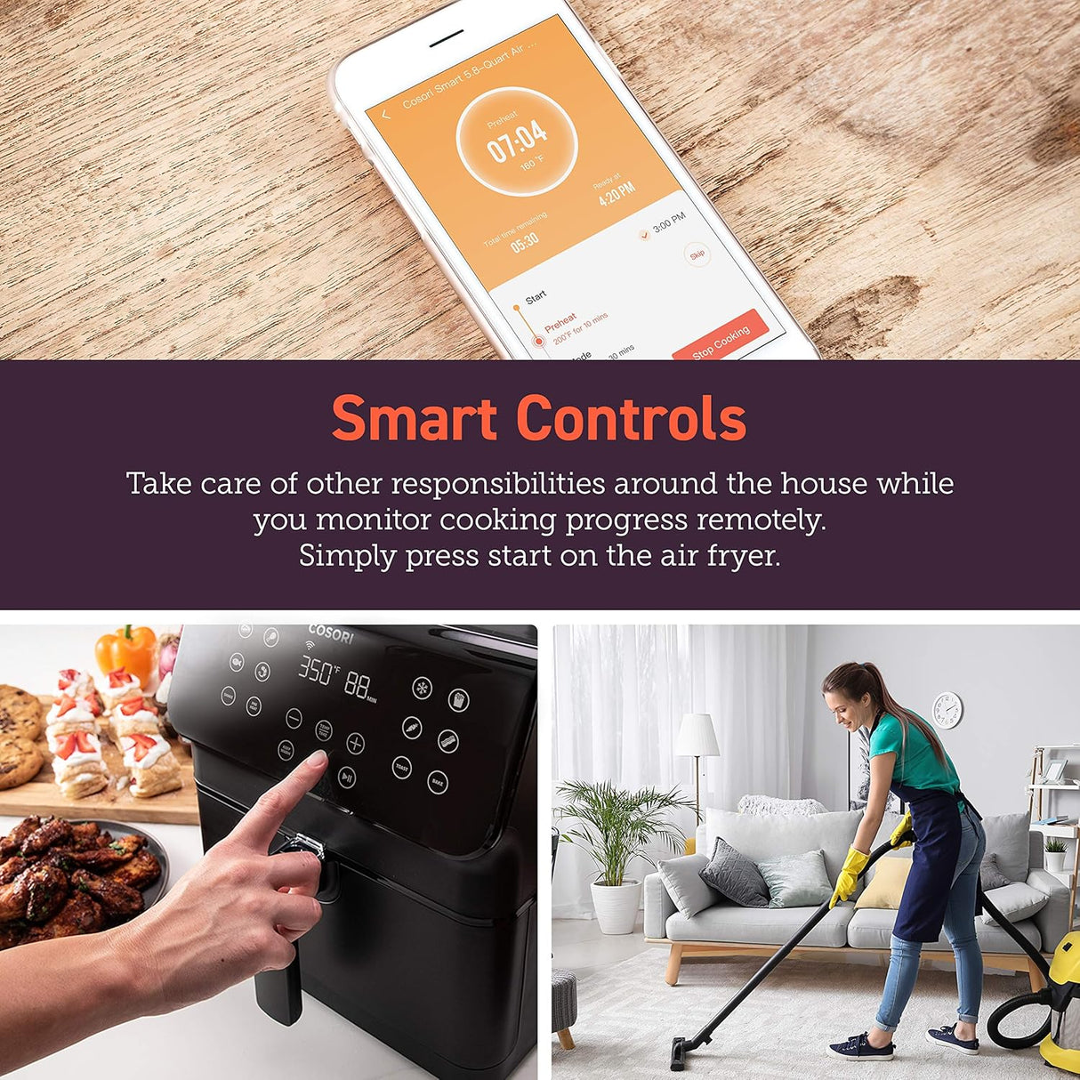 Freidora de aire COSORI Pro Smart 5.8QT, 12 funciones personalizables