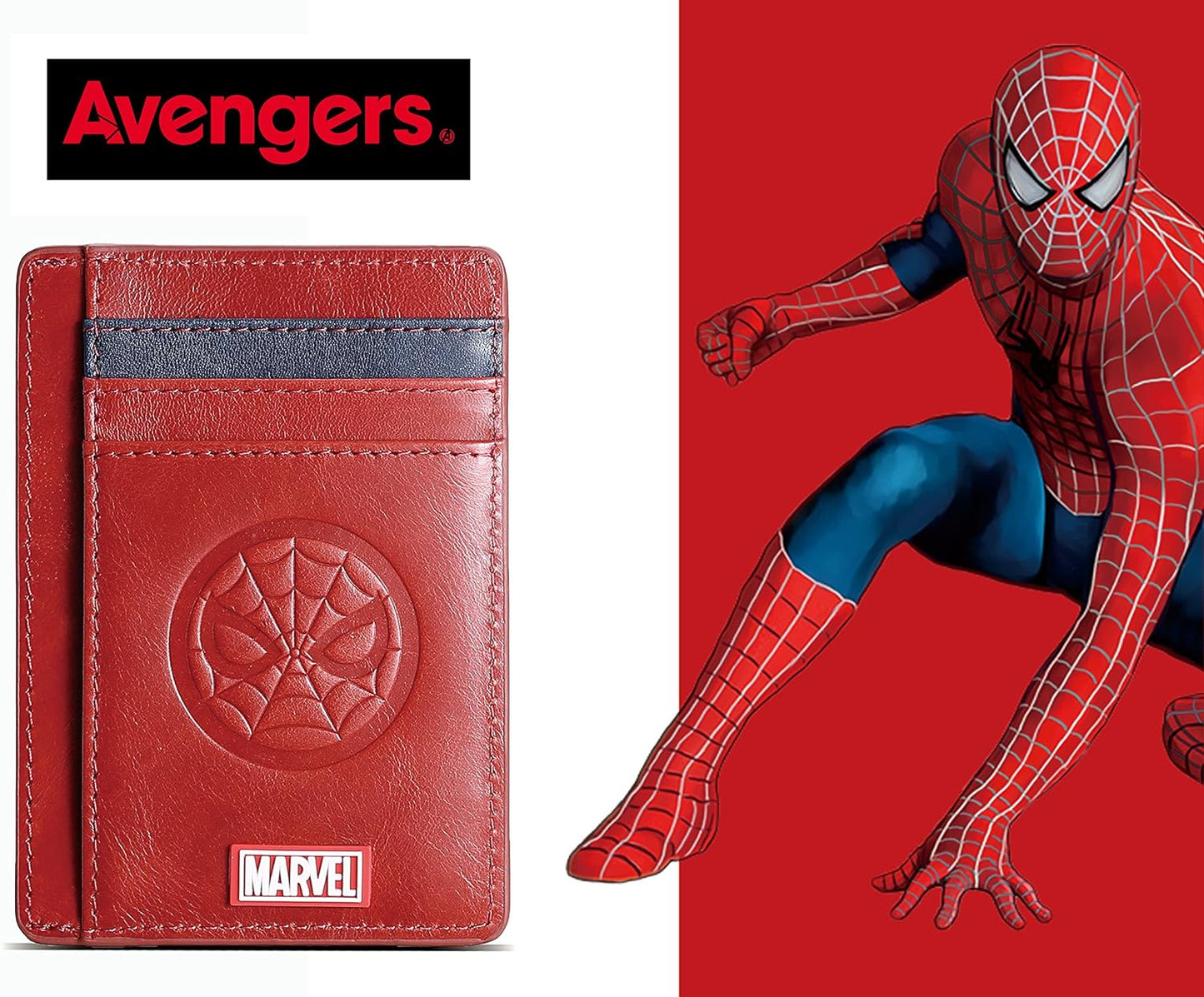 Cartera Hombre Minimalista Bolsillo Frontal Bloqueo RFID Spiderman