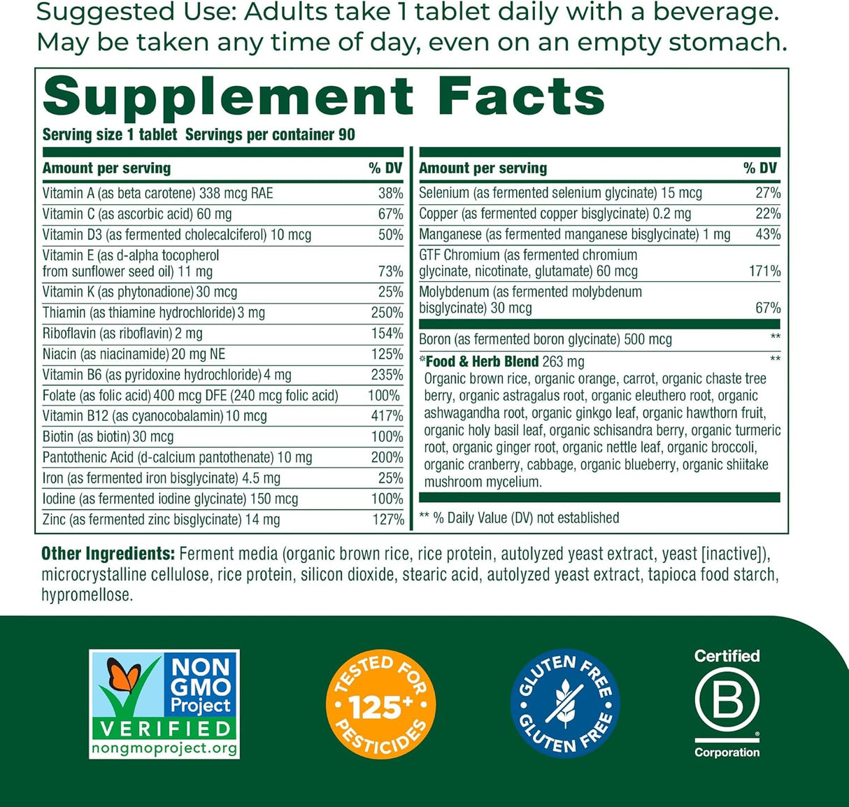 Suplemento MegaFood Mujer 40+ One Daily  mineral biotina