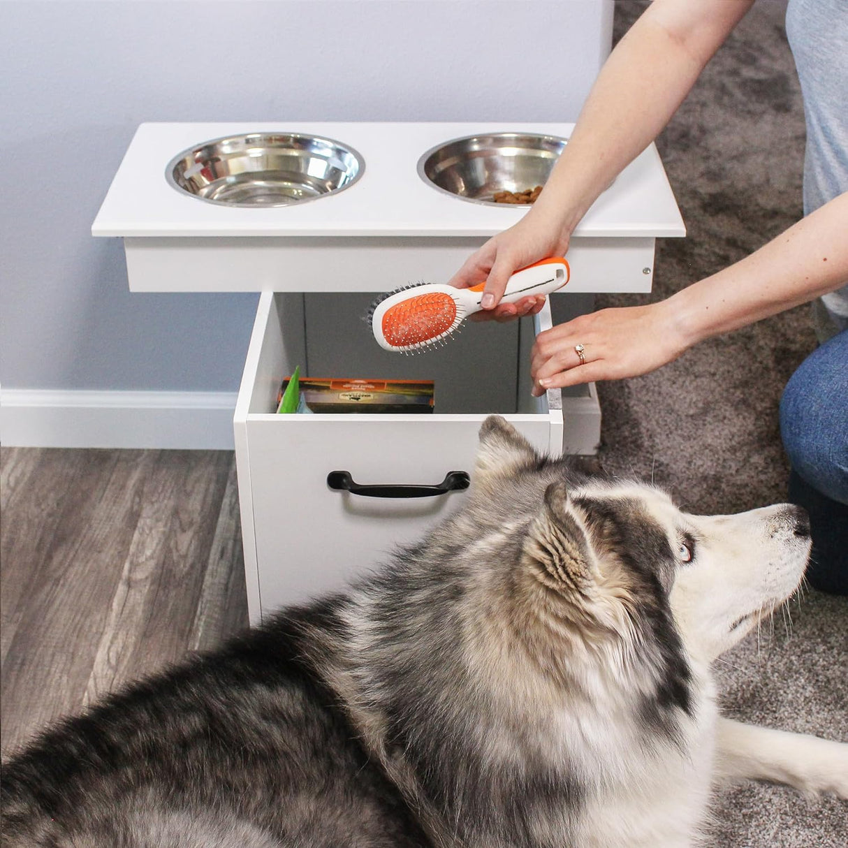 MiMu Cuenco elevado para perros con almacenamiento comedero